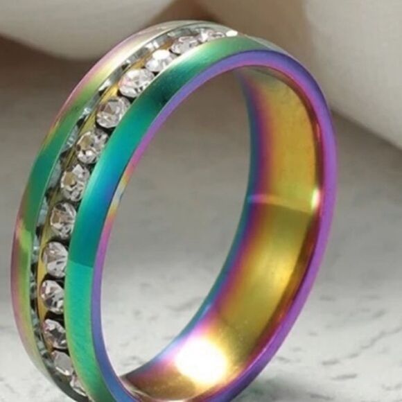 Rainbow Gold Plated Zircon Stackable Row Ring - Picture 3 of 3